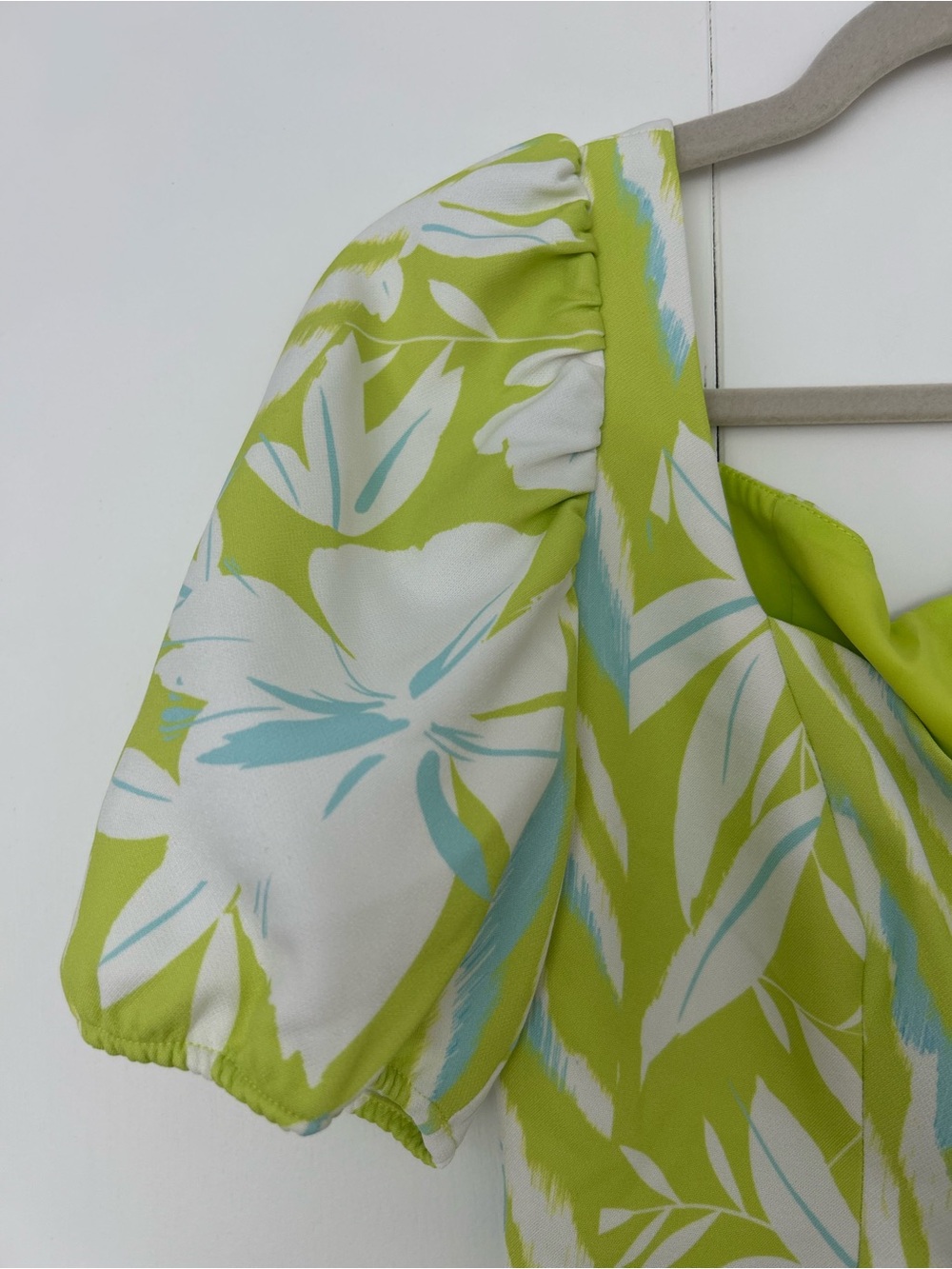 French Connection Lime Green Floral Puff-Sleeve Mini Dress - Picture 5 of 5